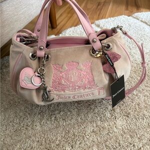 Juicy Couture Pink & Cream Velour Satchel w/ Matching Coin Pouch NWT